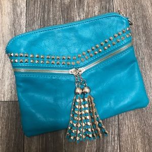 Turquoise gold studded MMA clutch